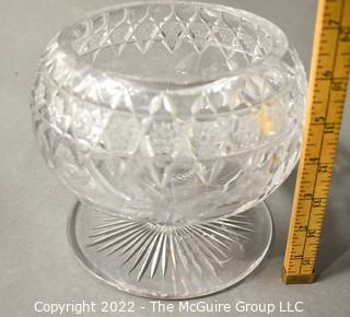 Heavy Cut Lead Crystal Serving Pedestal Bowl With Intaglio Butterfly Decoration.  Measures 6" in diameter and 7" tall.