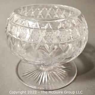 Heavy Cut Lead Crystal Serving Pedestal Bowl With Intaglio Butterfly Decoration.  Measures 6" in diameter and 7" tall.