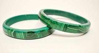 Two Malachite Carved Bangle Bracelets