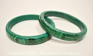 Two Malachite Carved Bangle Bracelets