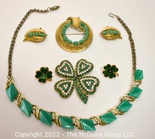 Group of Green Costume Jewelry Including Weiss. 