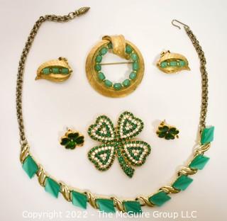 Group of Green Costume Jewelry Including Weiss. 