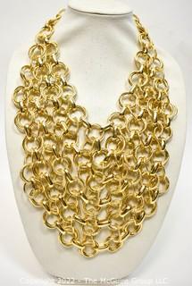 Vintage Chunky Gold Multi Chain Bib Necklace