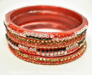 Collection of Beaded Bracelets Including Lampwork Glass, Beads, Rhinestones and Bangles.