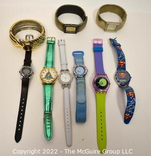 Group of Wrist Watches Including Swatch, Timex and Superman.  All Untested.