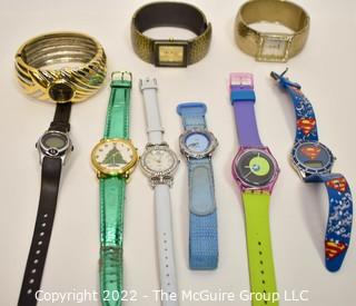 Group of Wrist Watches Including Swatch, Timex and Superman.  All Untested.