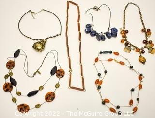 Group of Vintage Beaded Necklaces Including Lapis Stone Pendants. 