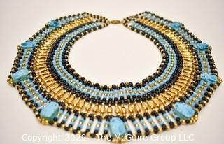 Egyptian Revival Scarab Bead Collar or Bib Necklace