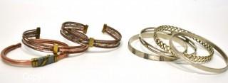 Six (6) Bangle Bracelets - Woven Copper and Silver Pierced. 
