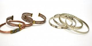 Six (6) Bangle Bracelets - Woven Copper and Silver Pierced. 
