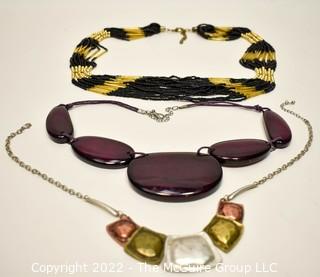 Three (3) Glass Bead Costume Jewelry Necklaces