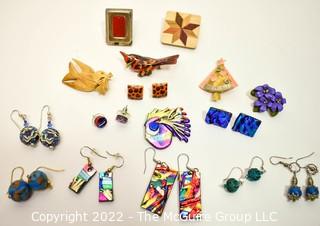 Group of Artisan Hand Made Earrings and Brooches.  Includes Earrings made by Oscar of New Orleans. 