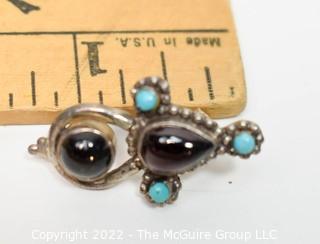 Vintage Garnet and Turquoise Mexican Sterling Silver Pierced Earrings. 
