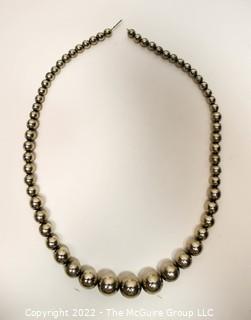 Vintage Mexican Sterling Silver Graduated Hollow Bead Necklace.  Missing Clasp.  Measures 23".