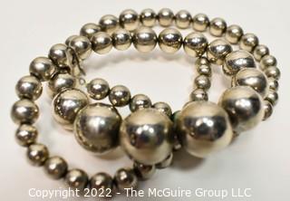 Vintage Mexican Sterling Silver Graduated Hollow Bead Necklace.  Missing Clasp.  Measures 23".