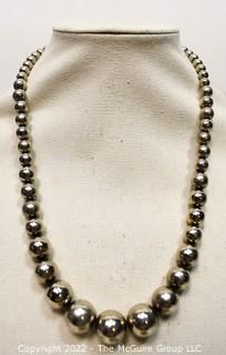 Vintage Mexican Sterling Silver Graduated Hollow Bead Necklace.  Missing Clasp.  Measures 23".