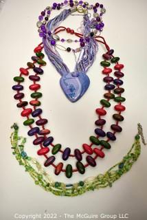 Three (3) Beaded and Pottery Necklaces.