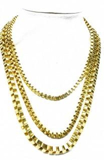 Vintage Triple Strand Gold Tone Large Box Chain Necklace.  