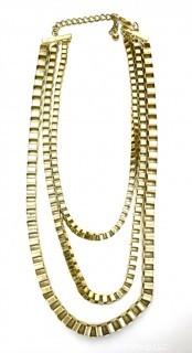 Vintage Triple Strand Gold Tone Large Box Chain Necklace.  