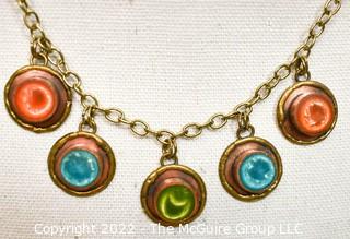 Copper with Inlaid Glass Pendant Charms. 
