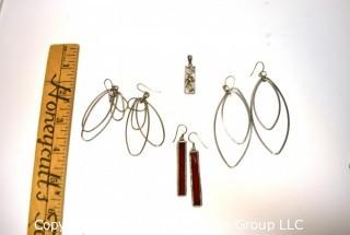 Vintage Silver and Sterling Silver Earrings and Pendant.