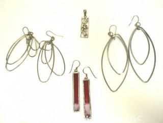 Vintage Silver and Sterling Silver Earrings and Pendant.