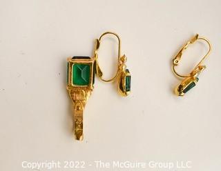 Roman Signed Gold Tone Pendant and Matching Earrings.