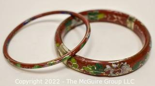 Two Vintage Red Cloisonne Bangle Bracelets.  