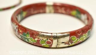 Two Vintage Red Cloisonne Bangle Bracelets.  