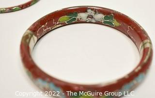 Two Vintage Red Cloisonne Bangle Bracelets.  