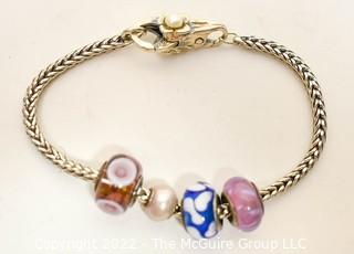 Sterling Silver Snake Chain Bracelet with Slide on Murano Glass Charms.  