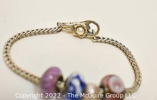 Sterling Silver Snake Chain Bracelet with Slide on Murano Glass Charms.  