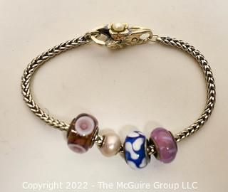 Sterling Silver Snake Chain Bracelet with Slide on Murano Glass Charms.  