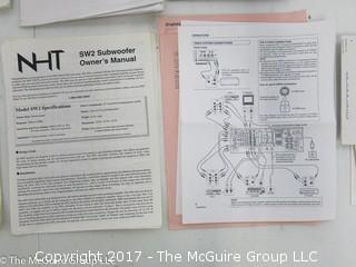 HIGH END AUDIO: Large collection of stereo components, speakers, remotes and connectors including BOSE, SONY, CRUTCHFIELD, NHT, PIONEER, PROSCAN, KOSS, JVC, AND RCA