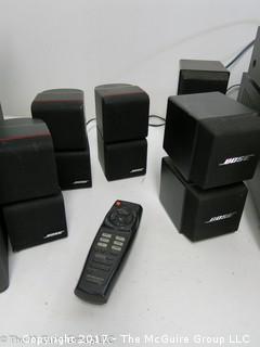 HIGH END AUDIO: Large collection of stereo components, speakers, remotes and connectors including BOSE, SONY, CRUTCHFIELD, NHT, PIONEER, PROSCAN, KOSS, JVC, AND RCA