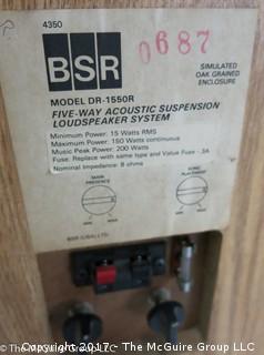 BIG SOUNDS! 3 pieces: Pair of BSR Model DR-1550R Five-Way Acoustic Suspension Loudspeaker System with peak power 200W; and BSR Model DR-SW16 x 2 Subwoofer System