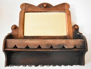 Antique Primitive Mirrored Wall Mount Towel Rack.  Measures 15" x 17" x 6".