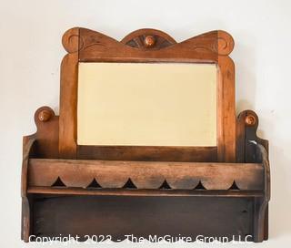 Antique Primitive Mirrored Wall Mount Towel Rack.  Measures 15" x 17" x 6".