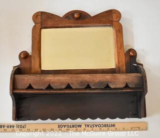 Antique Primitive Mirrored Wall Mount Towel Rack.  Measures 15" x 17" x 6".