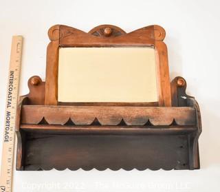 Antique Primitive Mirrored Wall Mount Towel Rack.  Measures 15" x 17" x 6".