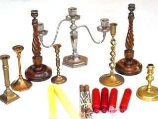 Group of Candle Sticks and Taper Candles. 