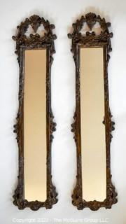 Two (2) Matching Narrow Ornate Traditional Accent Panel Mirrors.  Each measure 12" x 51".