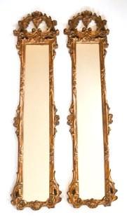 Two (2) Matching Narrow Ornate Gilt Traditional Accent Panel Mirrors. Each measure 12" x 51".