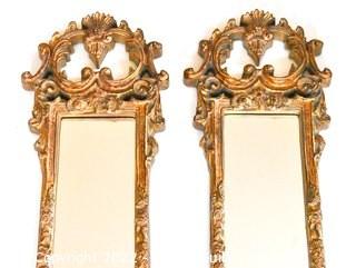 Two (2) Matching Narrow Ornate Gilt Traditional Accent Panel Mirrors. Each measure 12" x 51".