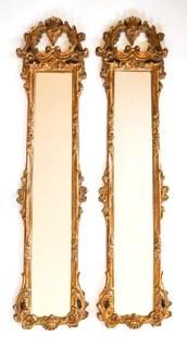 Two (2) Matching Narrow Ornate Gilt Traditional Accent Panel Mirrors. Each measure 12" x 51".