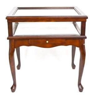 Contemporary Glass Top Curio Display Table with Cabriole Legs. Measures 18" x 22" x 25".