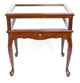 Contemporary Glass Top Curio Display Table with Cabriole Legs. Measures 18" x 22" x 25".