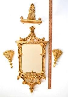 Group of Gilt Paint Resin Asian Themed Wall Decor.  Damage to Mirror Frame Not In Photo.  