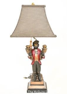 Bellhop Monkey Table Lamp with Striped Shade.  Measures 32" tall with shade.  This is the second of two being offered. 