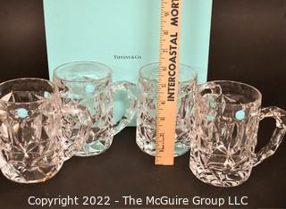 Set of (4) Clear Crystal Tiffany & Co. Rock-Cut Beer Mugs with Faceted Cuts Throughout, New in Gift Box.